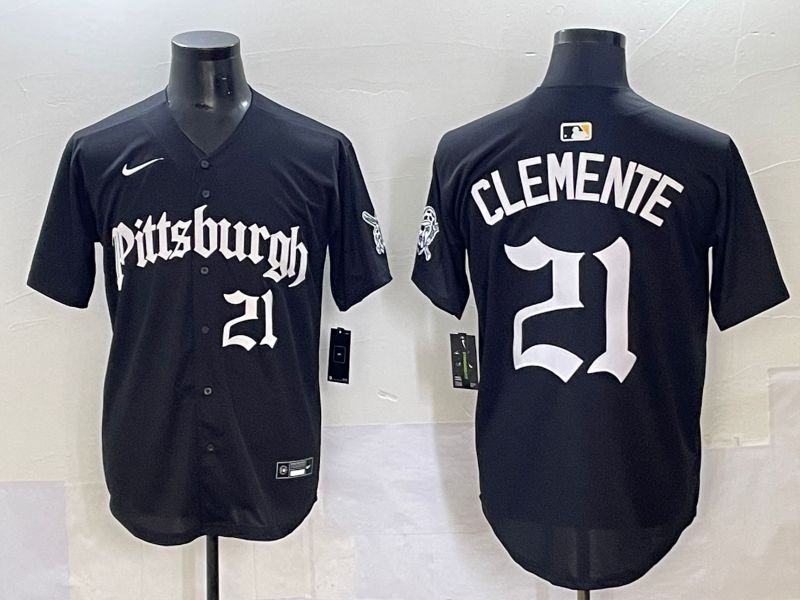 Men 2025 Pittsburgh Pirates #21 Clemente Black Five generations Joint Name Nike MLB Jersey style 9